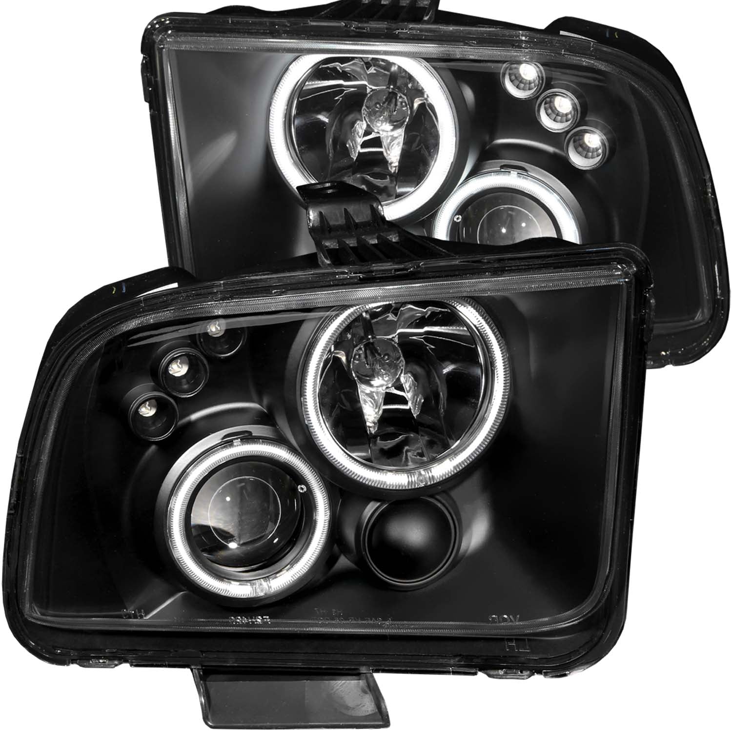 ANZO 2005-2009 Ford Mustang Projector Headlights w/ Halo Black - 121166 for 2005-2009 Ford Mustang - front view
