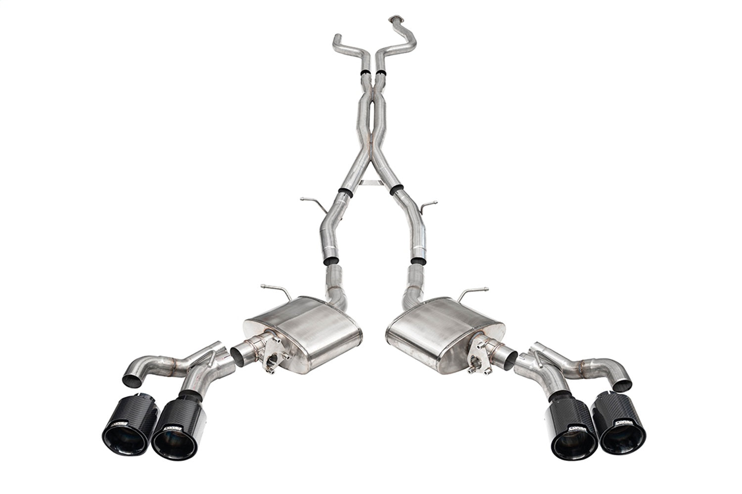 Corsa 2022-24 Caddy CT5 V Blackwing 3in. Cat-Back w/ Act. Exh. - Dbl X-Pipe - Twin 4.5in. BlkCF Tips - 21320CFBLK