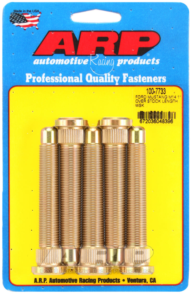ARP 2015 Ford Mustang M14 1in Over Stock Length Wheel Stud Kit - 100-7733 for 2015-2023 Ford Mustang - front view