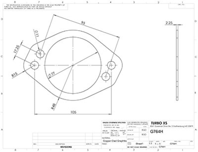 Turbo XS 4 Hole 3in Gasket 105mm Center-to-Center (Fits WS-MP-V2 / WS02-RMA / WS02-RMA-TI) - G764H for 2004-2007 Subaru Impre