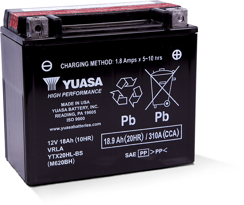 Yuasa YTX20HL-BS High Performance AGM Battery - YUAM620BH for 1991-2016 Harley-Davidson FLSTC Heritage Softail Classic