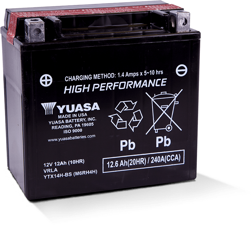 Yuasa YTX14H-BS High Performance AGM 12 Volt Battery - YUAM6RH4H for 2005-2020 Kawasaki KVF750 Brute Force 4x4i