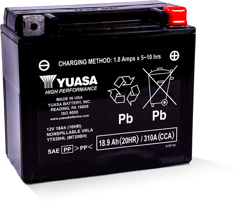 Yuasa YTX20HL Maintenance Free AGM 12 Volt Battery - YUAM720BH for 1991-2016 Harley-Davidson FLSTF Fat Boy
