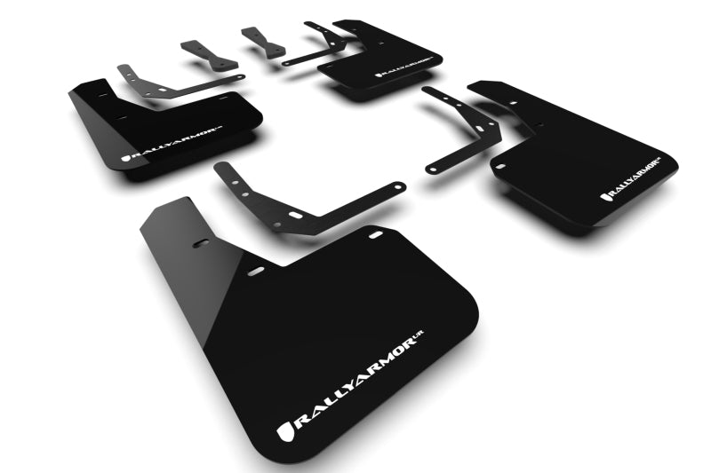 Rally Armor 2024 Hyundai Kona N Line Black UR Mud Flap - White Logo - MF103-UR-BLK-WH for 2024-2025 Hyundai Kona - front view