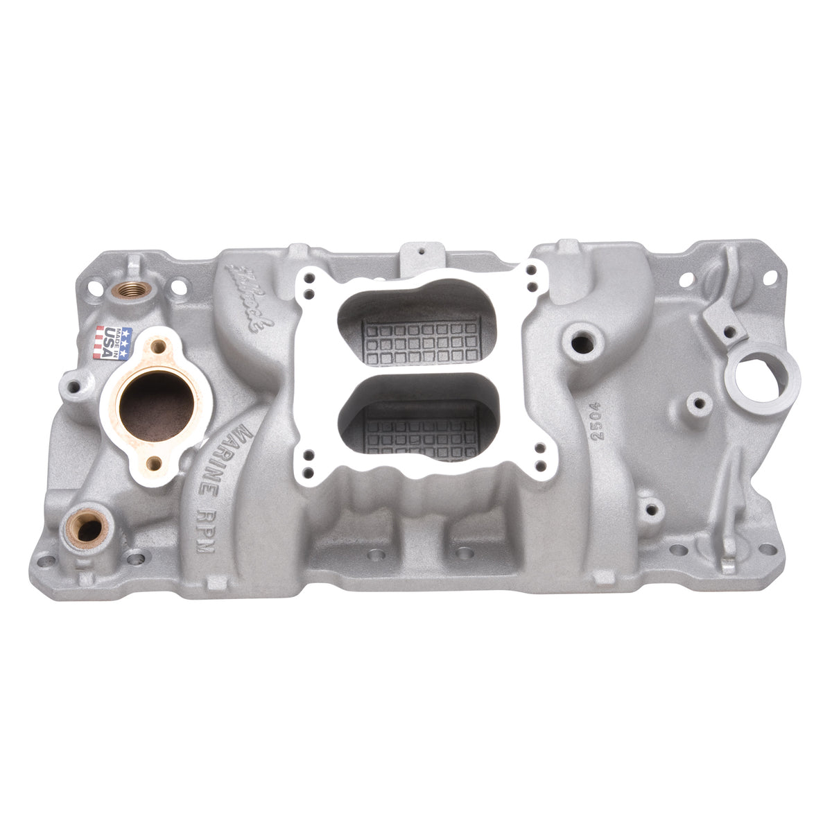 Edelbrock Manifold SBC 23-Degree Marine RPM 1955-1986 w/ Brass - 2504