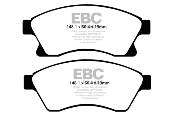 EBC 11+ Chevrolet Cruze 1.4 Turbo (10.9 inch front rotor) Yellowstuff Front Brake Pads - DP42065R for 2011-2017 Chevrolet Cru