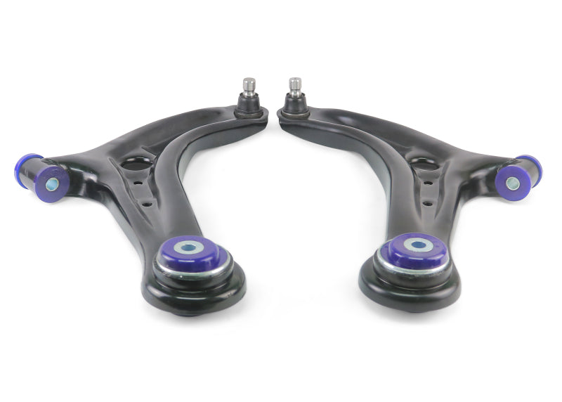 SuperPro 2011-2019 Ford Fiesta S Front Lower Control Arm Set w/ Bushings (+Caster) - TRC1069