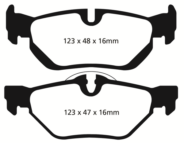 EBC 13+ BMW X1 2.0 Turbo (28i) Greenstuff Rear Brake Pads - DP22069 for 2006-2012 BMW 3 Series - front view