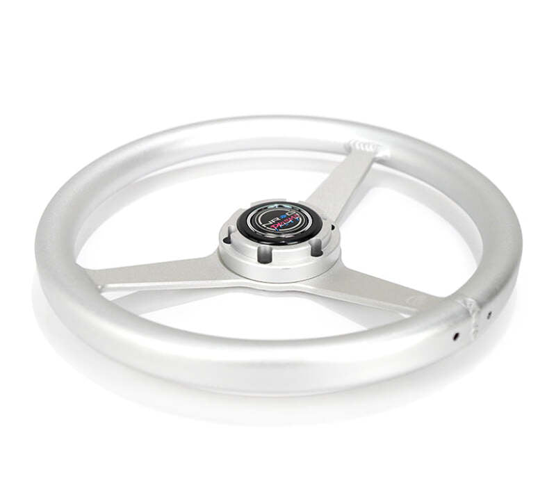 NRG Aluminum Steering Wheel 330mm - Heritage Solid Spoke - Ergonomic Grip - Anadized Silver - RST-071-SL - close-up view