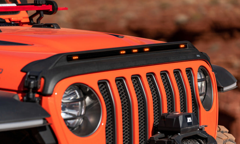AVS 2018-2019 Jeep Wrangler (JL) Aeroskin Low Profile Hood Shield w/ Lights - Black - 753156