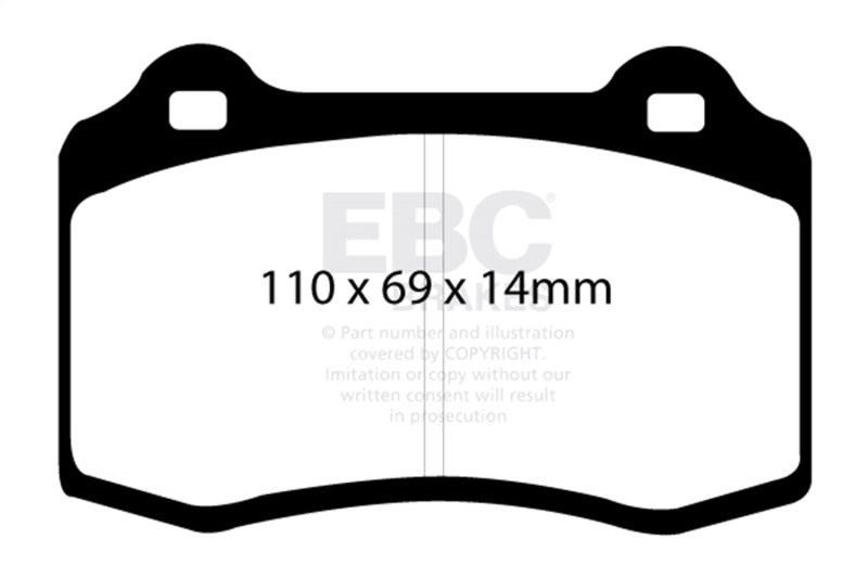 EBC 96-00 Lotus Esprit Turbo 2.0 Turbo GT3 Yellowstuff Rear Brake Pads - DP41140R for 1995-2008 Jaguar XJR - front view