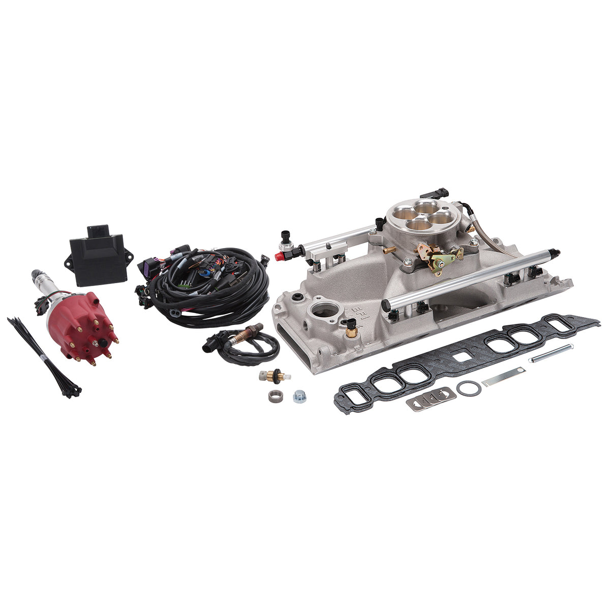 Edelbrock Pro Flo 4 Fuel Injection Kit Sequential Port BBC Oval 625 Max HP 35 LbHr Injectors Satin - 35830