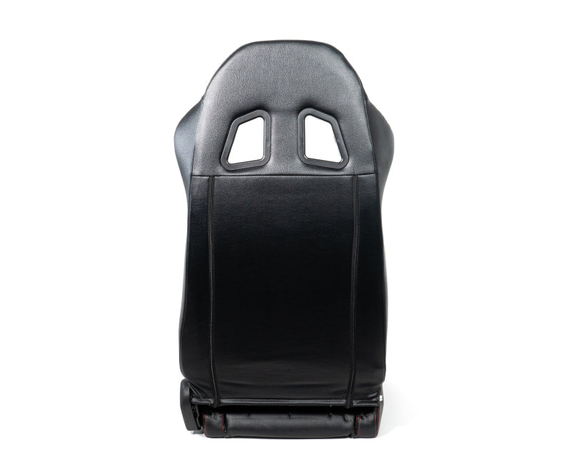 NRG Reclinable Racing Seats (Pair) Black Leather w/NRG Logo Red Stitch - RSC-208-1L/R - close-up view 2
