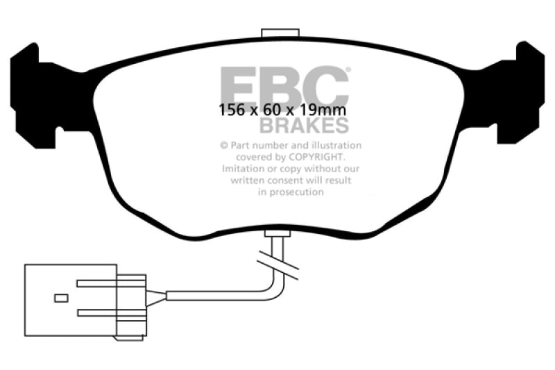 EBC 98-99 Ford Contour 2.5 SVT Redstuff Front Brake Pads - DP3956C for 1998-1999 Ford Contour - front view