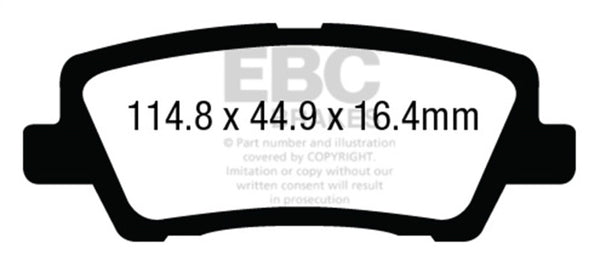 EBC 12+ Cadillac ATS 2.0 Turbo Yellowstuff Rear Brake Pads - DP43012R for 2013-2019 Cadillac ATS - front view