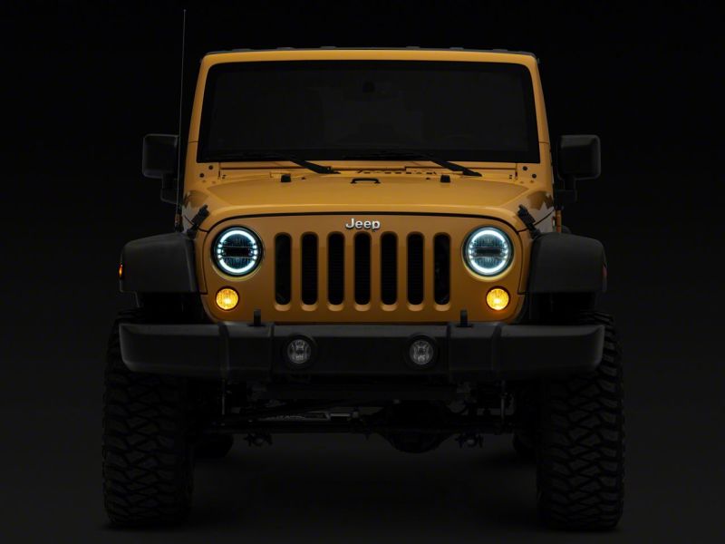 Raxiom 97-18 Jeep Wrangler TJ &amp; JK Axial 7-In LED Headlights w/ DRL- Chrome Housing (Clear Lens) - J155569