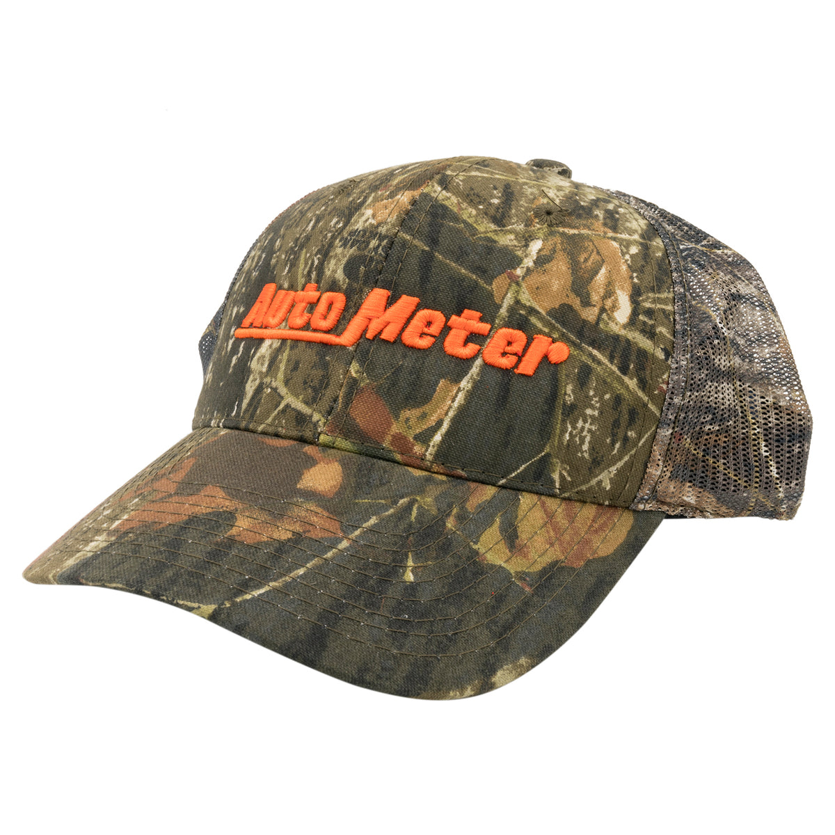 Autometer Hat Mesh Black w/ Velcro Hunting Camo Blaze Orange - 0444