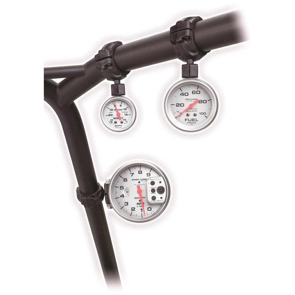 AutoMeter Gauge Mount Roll Pod For 1.625in. Roll Cage Fits 5in. Pedestal Tach Black - 48005