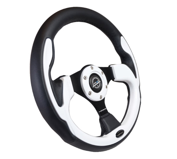NRG Reinforced Steering Wheel (320mm) Blk w/White Trim & 4mm 3-Spoke - RST-001WT - front view