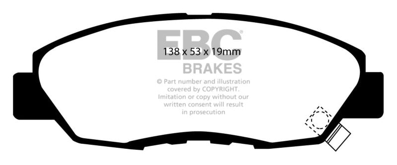 EBC 92-94 Acura Integra 1.7 Vtec Ultimax2 Rear Brake Pads - UD374 for 1988-2001 Honda Civic - front view