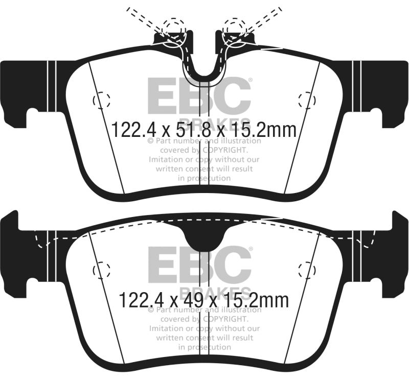 EBC 2017+ Volvo S90 2.0L Turbo Yellowstuff Rear Brake Pads - DP42306R for 2017-2023 Volvo S90 - front view