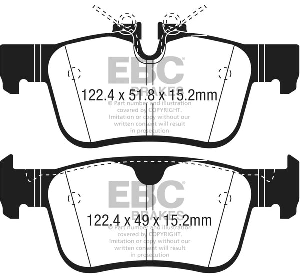 EBC 2017+ Volvo S90 2.0L Turbo Redstuff Rear Brake Pads - DP32306C for 2017-2023 Volvo S90 - front view