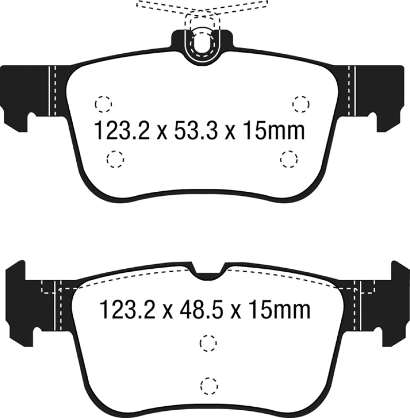EBC 15+ Ford Edge 2.0 Turbo FWD Greenstuff Rear Brake Pads - DP23047 for 2015-2022 Ford Edge - front view