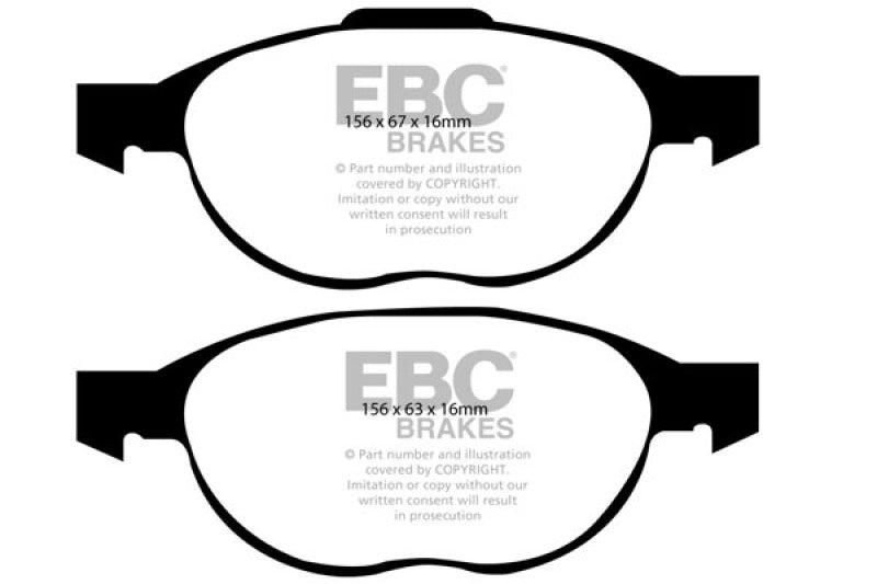 EBC 03-05 Mazda 3 2.0 Ultimax2 Rear Brake Pads - UD973 for 2004-2005 Volvo S40 - front view