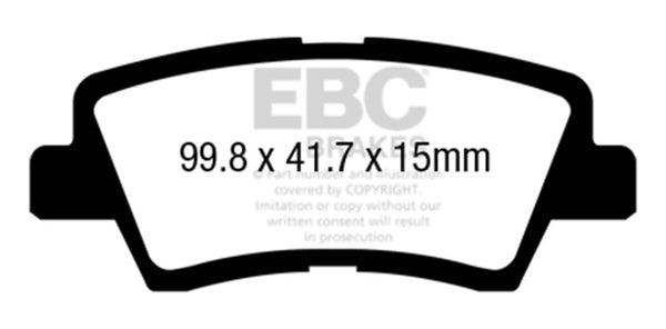 EBC 12+ Hyundai Azera 3.3 Ultimax2 Rear Brake Pads - UD1445 for 2011-2020 Kia Optima - front view