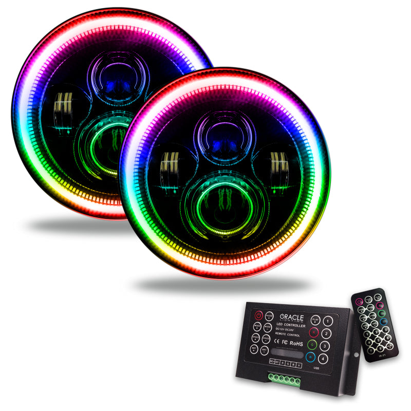 Oracle 7in High Powered LED Headlights - Black Bezel - ColorSHIFT 2.0 SEE WARRANTY - 5769-333