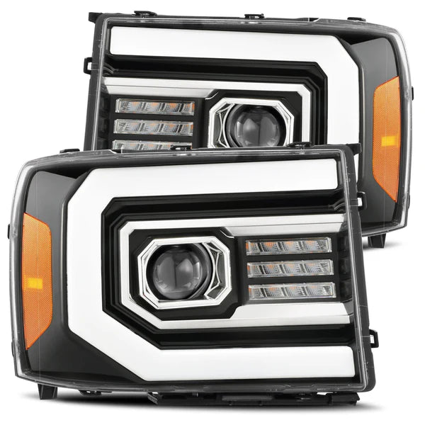 AlphaRex 07-13 GMC Sierra 1500 (No Clsc) LUXX-Series LED Proj HL Jet Blk w/Actv Lgt &amp; Seq.Sig / DRL - 880097