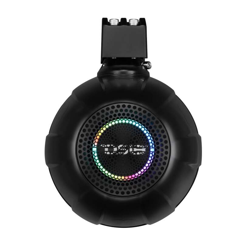 DS18 8in NXL-iQ Marine Tower Speaker with Digital LEDs Neodymium Magnet 1in Driver 350W 4Ohm Black - NXL-IQ8TPNEO/BK - angle view