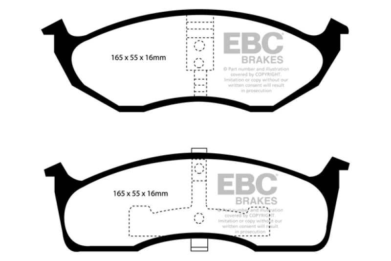 EBC 99-04 Chrysler 300M 3.5 Ultimax2 Front Brake Pads - UD730 for 1998-2004 Chrysler Concorde - front view
