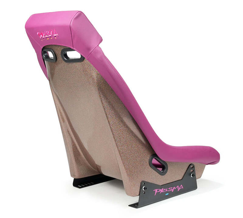NRG GT Retro Bucket Seat - Wine PVC Leather Wine Stitching Rose Gold Fiberglass Back w/ Glitter - PRI-150WINE - close-up view
