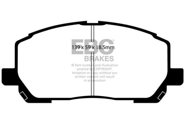 EBC 00-03 Toyota Highlander 2.4 2WD Ultimax2 Front Brake Pads - UD884 for 2001-2007 Toyota Highlander - front view
