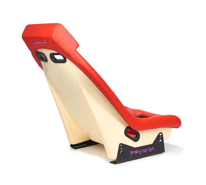 NRG GT Retro Bucket Seat - Red PVC Leather Red Stitching Off-White Fiberglass Back - PRI-100RD-STARDUST - close-up view