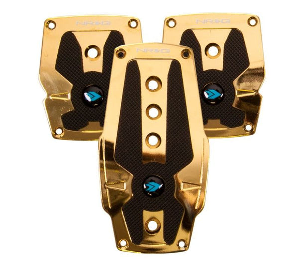 NRG Aluminum Sport Pedal M/T - Chrome Gold w/Black Rubber Inserts - PDL-200CG - front view