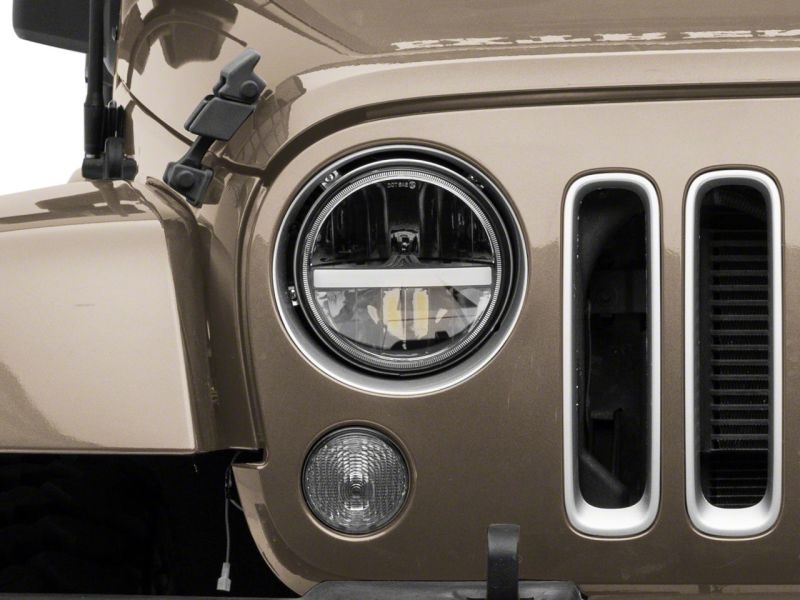 Raxiom 97-18 Jeep Wrangler TJ &amp; JK Axial 7-In LED Headlights w/ DRL - Blk Housing (Clear Lens) - J143372