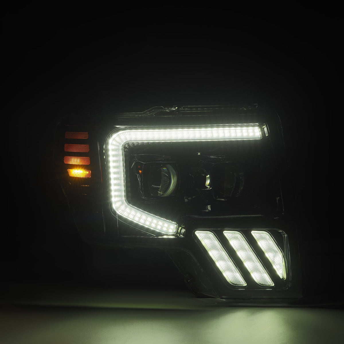 AlphaRex 09-14 Ford F-150 LUXX LED Proj Headlights Plank Style Jet Blk w/Activ Light/Seq Signal/DRL - 880090 for 2009-2014 Fo