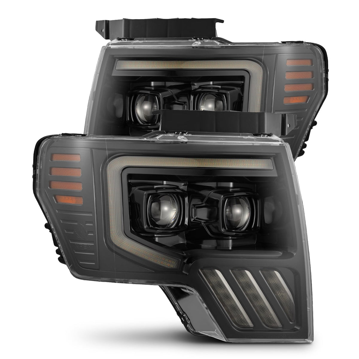 AlphaRex 09-14 Ford F-150 LUXX LED Proj Headlights Plank Style Jet Blk w/Activ Light/Seq Signal/DRL - 880090 for 2009-2014 Fo