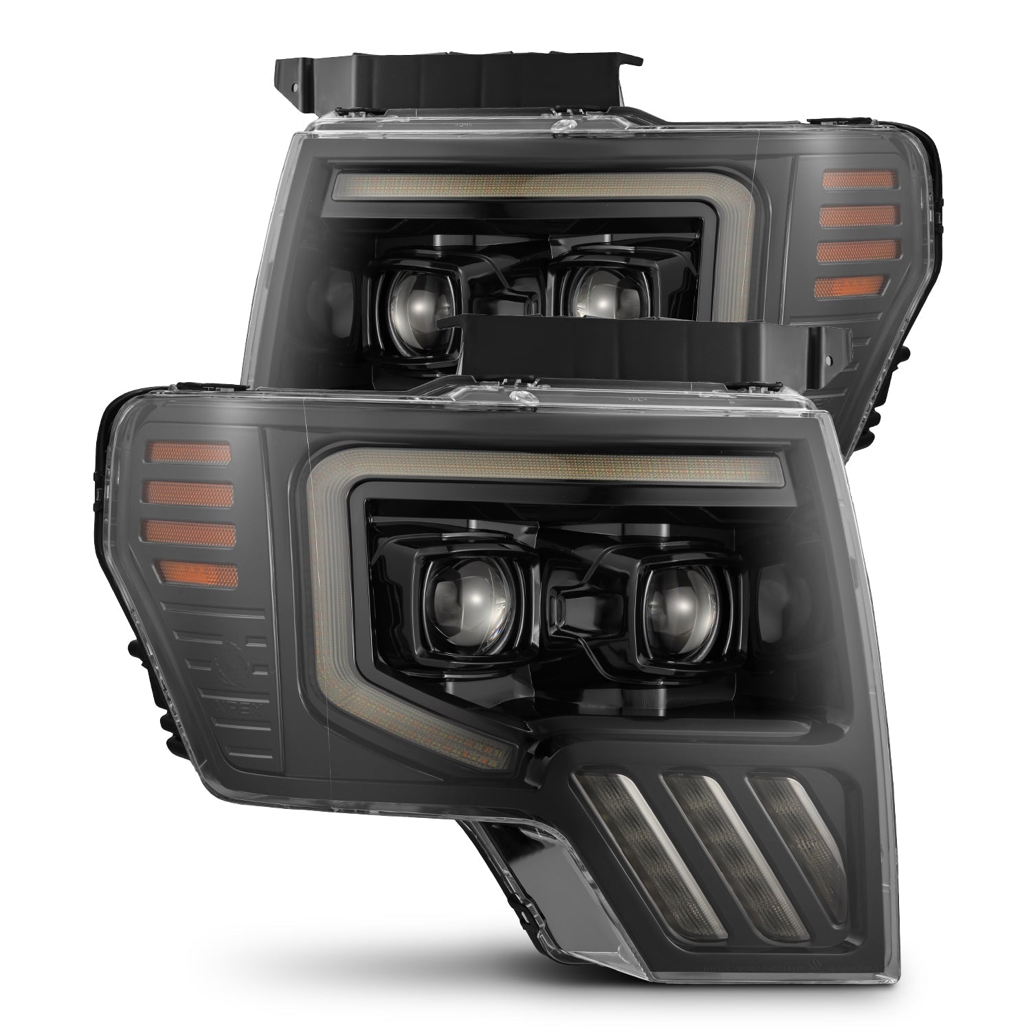AlphaRex 09-14 Ford F-150 LUXX LED Proj Headlights Plank Style Jet Blk w/Activ Light/Seq Signal/DRL - 880090 for 2009-2014 Fo