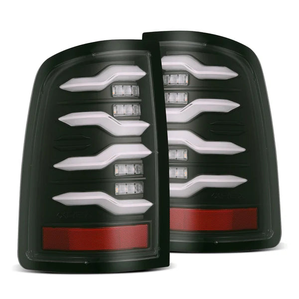 AlphaRex 09-18 Dodge Ram Luxx-Series LED Tail Lights Black w/ Activation Light &amp; Sequential Signal - 640004