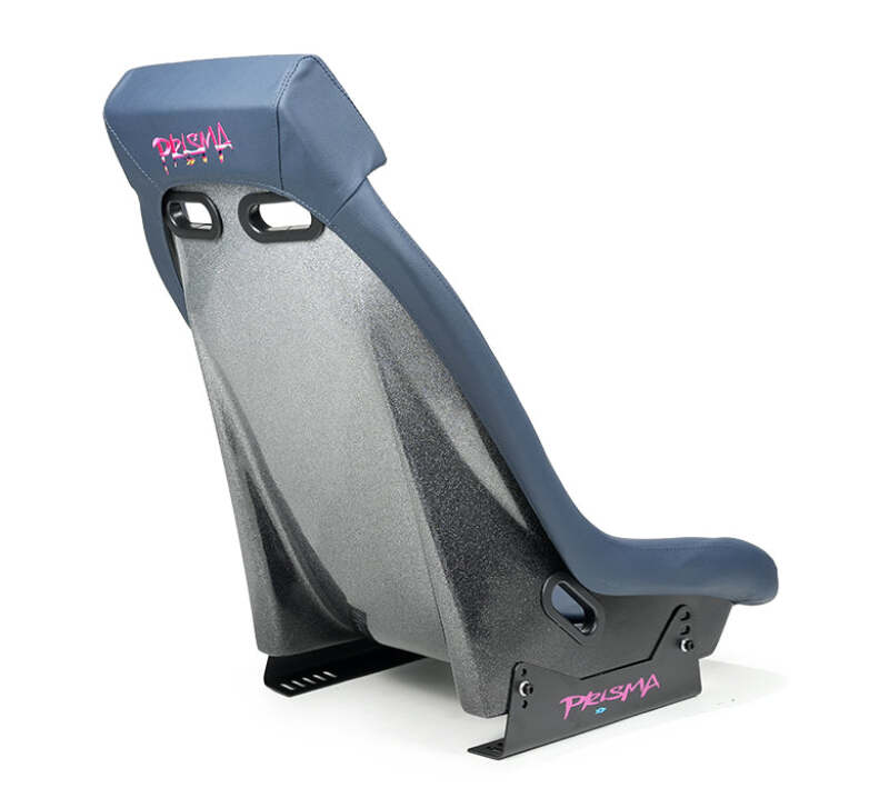 NRG GT Retro Bucket Seat - Navy PVC Leather Navy Stitching Silver Fiberglass Back w/ Glitter - PRI-150NVY - close-up view