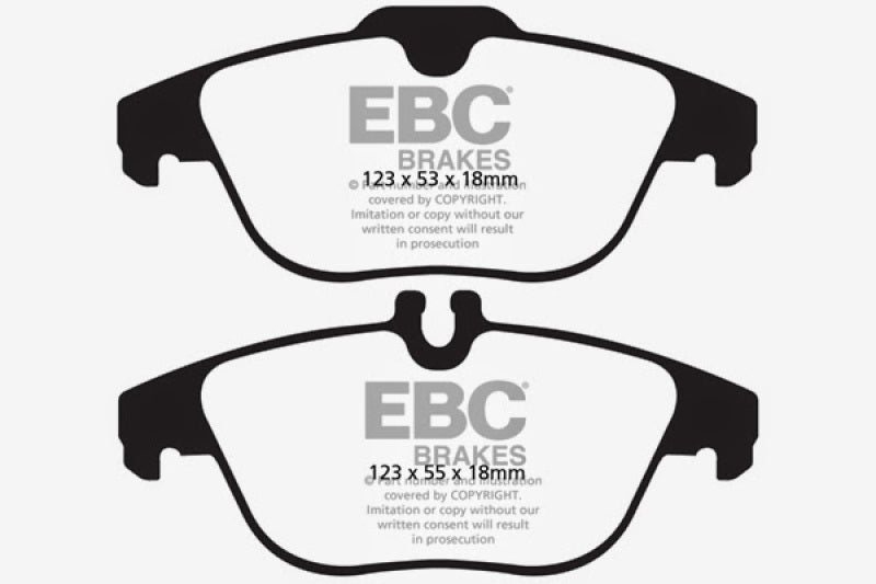 EBC 13-16 Mercedes-Benz GLK250 2.1 Twin TD Greenstuff Rear Brake Pads - DP62012 for 2010-2015 Mercedes Benz GLK - front view