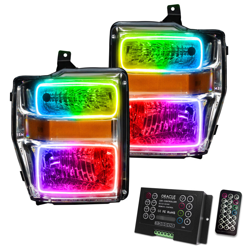Oracle 08-10 Ford F250 Pre-Assembled Halo Headlights - Chrome Housing - w/ 2.0 Cntrl SEE WARRANTY - 7189-333