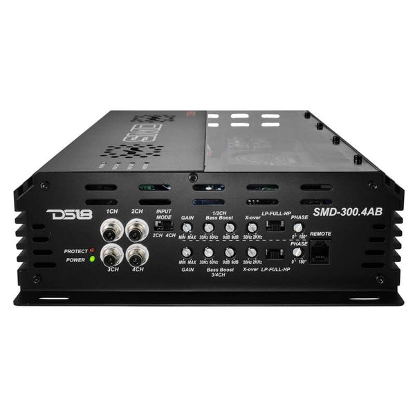 DS18 Steave Meade Colab 4-Channel Amp Class A/B 2x600/4ohm Bridge 4 x 300/2ohm 4x200/4ohm Watts LED - SMD-300.4AB - front view
