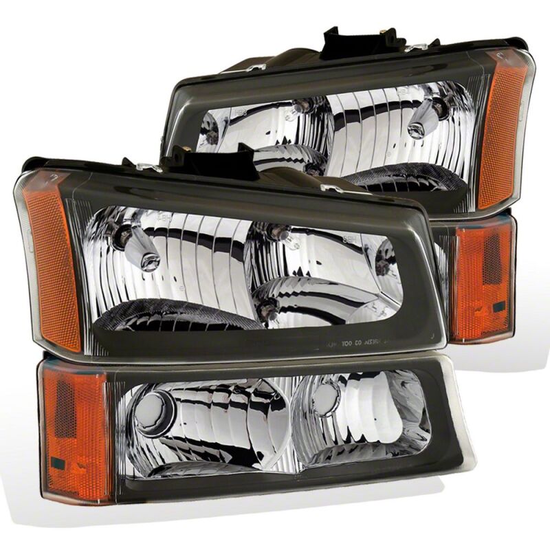 Raxiom 03-06 Chevrolet Silverado 1500 Axial Series Euro Headlights- Black Housing- Clear Lens - S112705 - front view