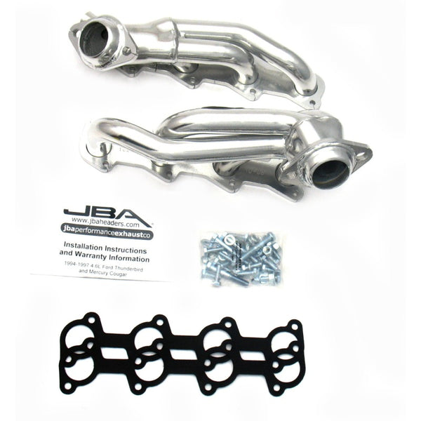 JBA 94-97 Ford Thunderbird 4.6L 2V 1-1/2in Primary Silver Ctd Cat4Ward Header - 1626SJS for 1994-1997 Ford Thunderbird - fron