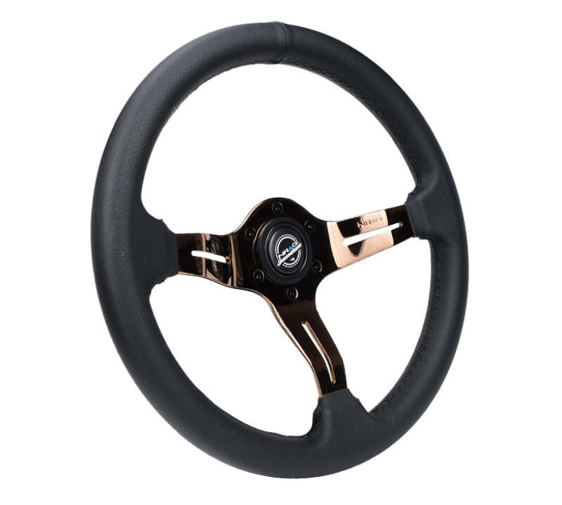 NRG Light Weight Gaming Steering Wheel - Splitz 350mm 3 Rose Gold Spokes Slits - Leather - ST-010RG-PR - close-up view