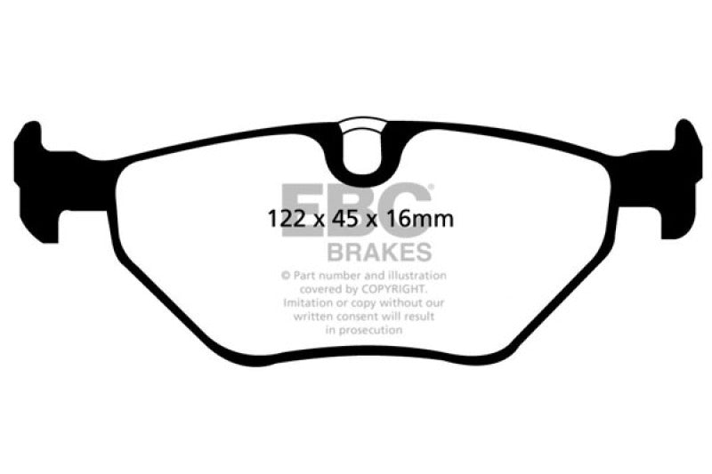 EBC 01-03 BMW 525i 2.5 (E39) Ultimax2 Front Brake Pads - UD725 for 1997-2003 BMW 5 Series - front view
